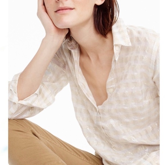 J. Crew Metallic Striped Silver/Gold Popover Blouse Size 4 - Picture 3 of 12